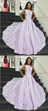 Chic Prom Dresses Scoop A-line Long Lilac Jacquard Satin Prom Dress JKL1436|Annapromdress