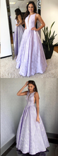 Chic Prom Dresses Scoop A-line Long Lilac Jacquard Satin Prom Dress JKL1436|Annapromdress