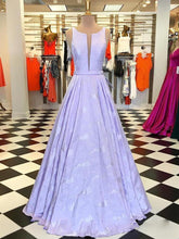 Chic Prom Dresses Scoop A-line Long Lilac Jacquard Satin Prom Dress JKL1436|Annapromdress