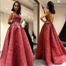 Backless Prom Dresses Scoop Aline Long Lace Open Back Burgundy Prom Dress JKL1438|Annapromdress