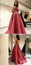 Backless Prom Dresses Scoop Aline Long Lace Open Back Burgundy Prom Dress JKL1438|Annapromdress