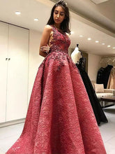 Backless Prom Dresses Scoop Aline Long Lace Open Back Burgundy Prom Dress JKL1438|Annapromdress