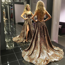 Open Back Prom Dresses Spaghetti Straps Aline Print Prom Dress Slit Evening Dress JKL1440|Annapromdress