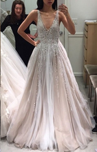 Backless Prom Dresses with Straps Aline Long Beading Open Back Deep V Sparkly Prom Dress JKL1442|Annapromdress