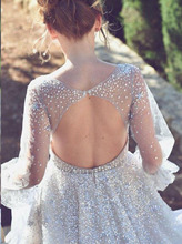 Long Sleeve Prom Dresses A Line Deep V Open Back Sexy Spparkly Prom Dress JKL1448|Annapromdress