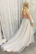 Long Sleeve Prom Dresses A Line Deep V Open Back Sexy Spparkly Prom Dress JKL1448|Annapromdress