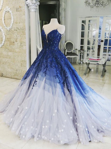 Ball Gown Prom Dresses Scoop Appliques Long Chic Luxury Ombre Big Prom Dress JKL1450|Annapromdress