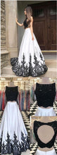 Two Piece Prom Dresses Aline Key Hole Back Long Black and White Chic Prom Dress JKL1460|Annapromdress