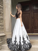 Two Piece Prom Dresses Aline Key Hole Back Long Black and White Chic Prom Dress JKL1460|Annapromdress