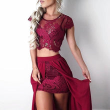 Two Piece Prom Dresses Aline Long Beautiful Slit Burgundy Black Chiffon Prom Dress JKL1462|Annapromdress