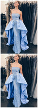 Chic Prom Dresses Strapless Sheath Fashion Sky Blue Prom Dress Long Evening Dress JKL1464|Annapromdress