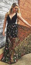 Black Prom Dresses with Straps Aline Long V-neck Beautiful Lace Prom Dress JKL1465|Annapromdress