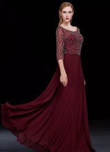Chic Regency Prom Dresses Scoop A-line Floor-length Burgundy Prom Dress/Evening Dress JKL147