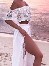 Two Piece Prom Dresses with Slit Off-the-shoulder Aline Half Sleeve Sexy Prom Dress JKL1471|Annapromdress