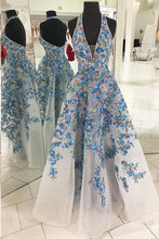 Halter Prom Dresses Aline Open Back Floor-length Appliques Long Floral Prom Dress JKL1475|Annapromdress