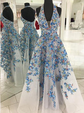 Halter Prom Dresses Aline Open Back Floor-length Appliques Long Floral Prom Dress JKL1475|Annapromdress