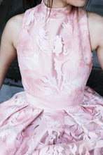 Pink Prom Dresses A-line High Neck Long Lace Prom Dress Charming Evening Dress JKL1477|Annapromdress