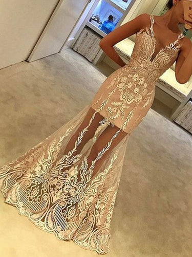 Trumpet Prom Dresses with Straps V-neck Floor-length Appliques Sexy Prom Dress JKL1478|Annapromdress