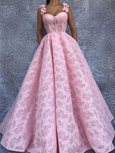 Pink Prom Dresses with Straps Sweetheart Aline Floor-length  Lace Chic Prom Dress JKL1479|Annapromdress