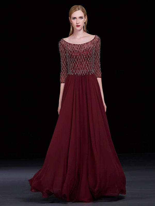 Chic Regency Prom Dresses Scoop A-line Floor-length Burgundy Prom Dres –  Anna PromDress