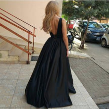 Black Prom Dresses with Straps V-neck Aline Long Open Back Prom Dress Sexy Evening Dress JKL1481|Annapromdress