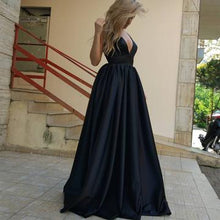 Black Prom Dresses with Straps V-neck Aline Long Open Back Prom Dress Sexy Evening Dress JKL1481|Annapromdress