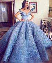 Ball Gown Prom Dresses Off-the-shoulder Fashion Sky Blue Big Prom Dress Luxury Evening Dress JKL1484|Annapromdress