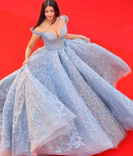 Ball Gown Prom Dresses Off-the-shoulder Fashion Sky Blue Big Prom Dress Luxury Evening Dress JKL1484|Annapromdress