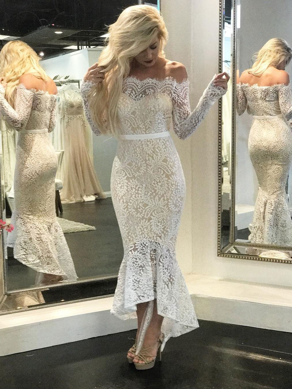 Long Sleeve Prom Dresses Mermaid Ankle-length Lace High Low Prom Dress Anna PromDress Long Sleeve Prom Dresses Mermaid Ankle-length Lace High Low Prom Dress Anna PromDress
