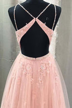 Pink Prom Dresses with Straps Aline Floor-length Appliques Long Lace Open Back Prom Dress JKL1488|Annapromdress