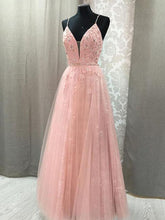 Pink Prom Dresses with Straps Aline Floor-length Appliques Long Lace Open Back Prom Dress JKL1488|Annapromdress