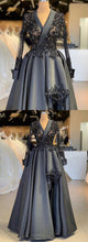 Long Sleeve Prom Dresses V-neck Fashion Black Prom Dress Lace Evening Dress JKL1495|Annapromdress
