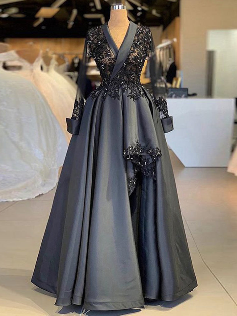 Long Sleeve Prom Dresses V-neck Fashion Black Prom Dress Lace Evening Anna PromDress Long Sleeve Prom Dresses V-neck Fashion Black Prom Dress Lace Evening Anna PromDress