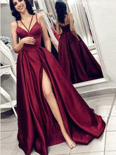 Simple Prom Dresses with Pockets Spaghetti Straps Sexy Burgundy Cheap Slit Prom Dress JKL1497|Annapromdress