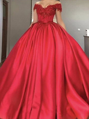 Beautiful Red Prom Dresses Ball Gown Sweep/Brush Train Long Prom Dress/Evening Dress JKL149