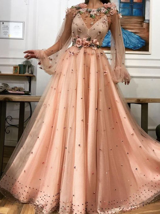 Long Sleeve Prom Dresses Aline Beading Fashion Prom Dress Luxury Eveni   Anna PromDress