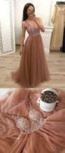 Sparkly Prom Dresses with Straps V-neck A Line Tulle Dusty Rose Sexy Prom Dress JKL1503|Annapromdress