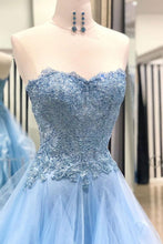 Chic Prom Dresses Sweetheart Sky Blue Ruffles Aline Lace Prom Dress Sexy Evening Dress JKL1504|Annapromdress