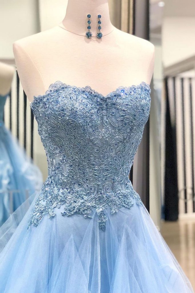 Chic Prom Dresses Sweetheart Sky Blue Ruffles Aline Lace Prom Dress Se Anna PromDress Chic Prom Dresses Sweetheart Sky Blue Ruffles Aline Lace Prom Dress Se Anna PromDress