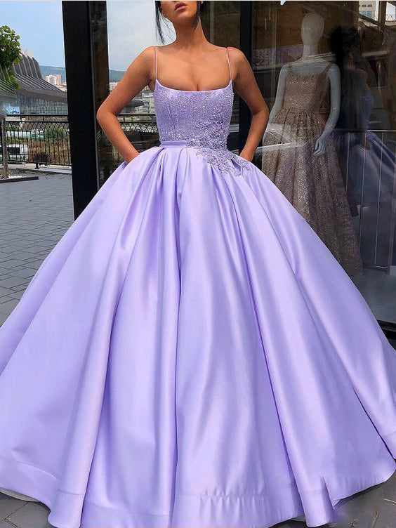 Luxury Prom Dresses with Spaghetti Straps Beading Ball Gown Long Lilac   Anna PromDress