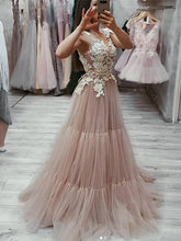 Beautiful Prom Dresses A Line with Straps V-neck Dusty Rose Long Prom Dress JKL1506|Annapromdress