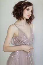 Sparkly Prom Dresses with Straps Embroidery V-neck A Line Sexy Slit Prom Dress JKL1509|Annapromdress