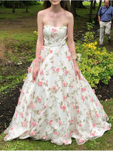 Beautiful Prom Dresses Strapless A Line 3D Flowers Long Floral Lace Prom Dress JKL1513|Annapromdress