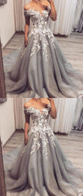 Grey Prom Dresses Off-the-shoulder Aline Appliques Fashion Prom Dress Chic Evening Dress JKL1514|Annapromdress