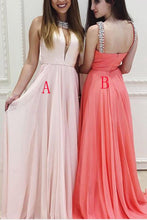 Watermelon Prom Dresses High Neck Straps Sexy Long Pearl Pink Prom Dress/Evening Dress JKL152