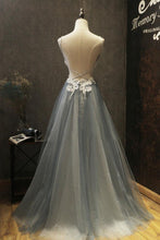 Grey Prom Dresses Spaghetti Straps Long Open Back Prom Dress Backless Evening Dress JKL1525|Annapromdress