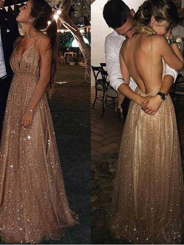 Beautiful Prom Dresses with Spaghetti Straps A Line Lace Backless Long Prom Dress JKL1527|Annapromdress
