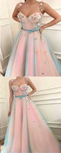 Sparkly Prom Dresses with Straps Hand-Made Flower Pink Prom Dress Fashion Evening Dress JKL1528