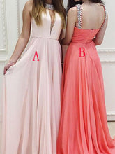 Watermelon Prom Dresses High Neck Straps Sexy Long Pearl Pink Prom Dress/Evening Dress JKL152