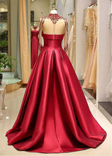 Long Sleeve Prom Dresses High Neck Burgundy Long Prom Dress Satin Evening Dress JKL1530|Annapromdress